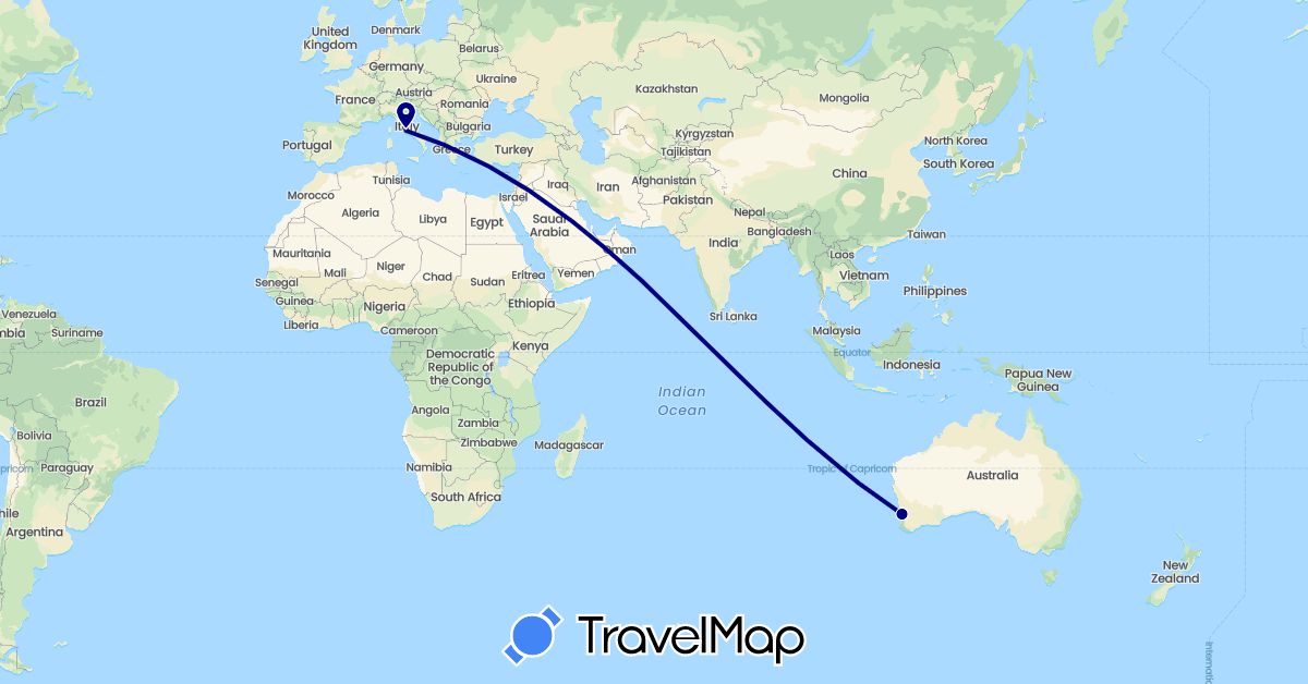 TravelMap itinerary: driving in Australia, Italy (Europe, Oceania)